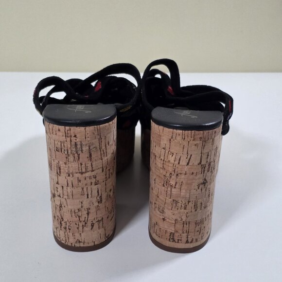 Free People Lisbon Clogs Womens 40 Chunky Cork Platform Suede Floral Embroidery - Picture 7 of 16